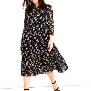 MADEWELL Sheer Button-Front Tier Midi Dress in Carnation Toss